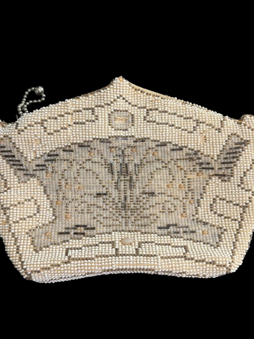 Vintage Art Deco White Beaded Wristlet Clutch Evening Bag